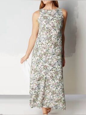 NWT J. Jill Floral Bird Sleeveless Knit Maxi Dress L Spring Summer Vacation
